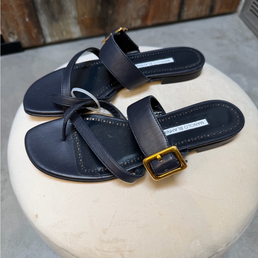 New Manolo Blahnik Thalusa Sandals with Gold Accent Size 40 US 10 - Picture 6 of 12
